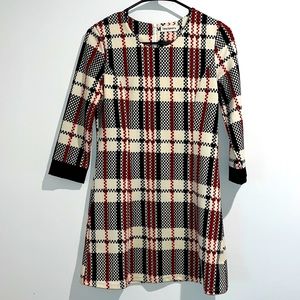 Tang Dynasty maroon black cream plaid dress. Size medium.